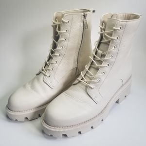 Sam Edelman Garret Platform Combat Boots - Modern Ivory Leather - laces & zipper